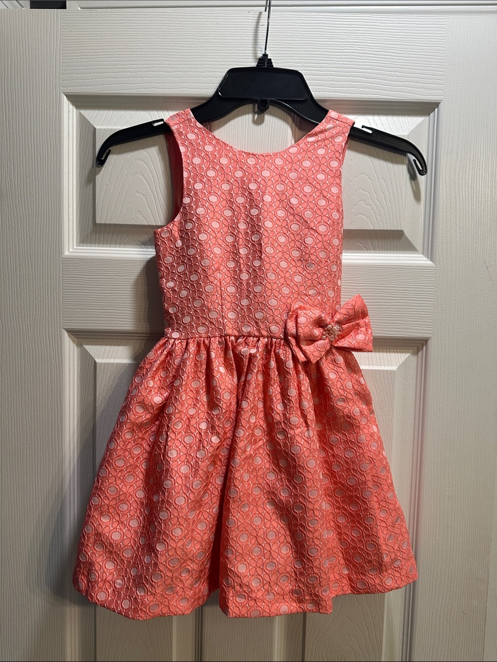 Coral Lace-Overlay Bow Girls' Formal Dress